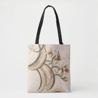 Earthy Abstract Floral & Calligraphy Lines Art Pri Tote Bag