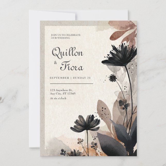 Earthy Abstract Floral Wedding  Invitation (Front)