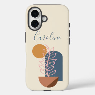 Earthy Abstract Geometric Botanical Personalised  iPhone 16 Case