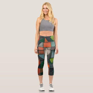 Earthy Abstract Patchwork Yoga Leggings