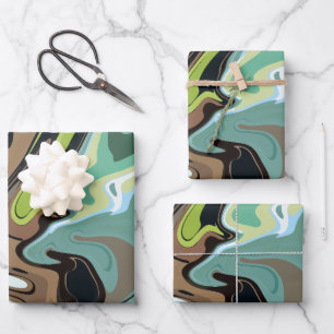 Earthy Abstract Swirling Marble Design Wrapping Paper Sheet