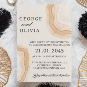 Earthy Abstract Watercolor Agate Wedding Invitation