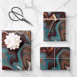 Earthy Abstract with Turquoise Highlights Wrapping Paper Sheet