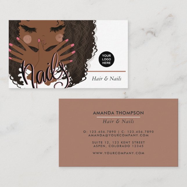 Earthy African American Hair and Nails Beauty Business Card (Front/Back)