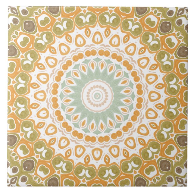 Earthy Amber and Moss Mandala Design Tile (Front)