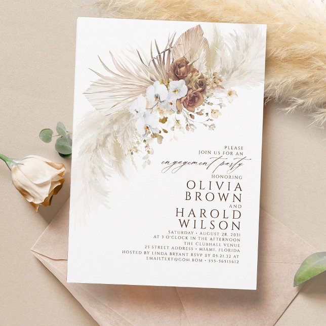 Earthy and White Flowers Boho Engagement Party Invitation (Creator Uploaded)