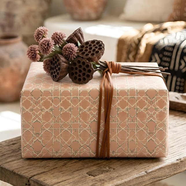 Earthy Arabesque | Terracotta & Sage Set of Wrapping Paper Sheet (Styled Gift)