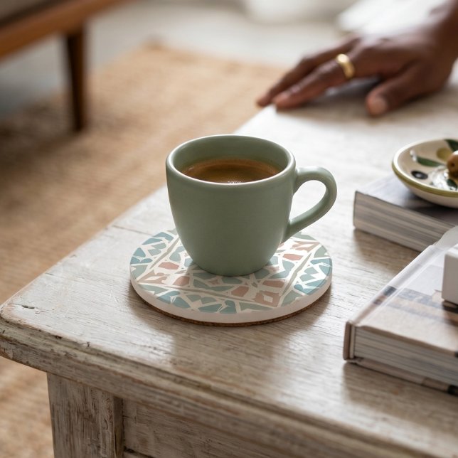 Earthy Arabesque | Watercolor Mosaic Coaster (Lifestyle Shot)