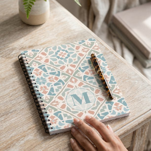 Earthy Arabesque   Watercolor Mosaic Custom Letter Notebook