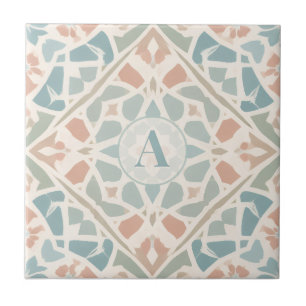 Earthy Arabesque Watercolor Mosaic Custom Letter Tile