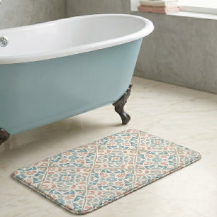 Earthy Arabesque   Watercolor Mosaic Tile Bath Mat