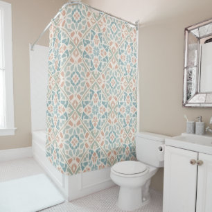 Earthy Arabesque   Watercolor Mosaic Tile Shower Curtain