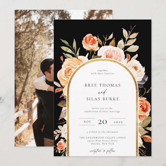 Earthy Autumn Botanical Floral Arch Frame Wedding  Invitation (Front/Back)