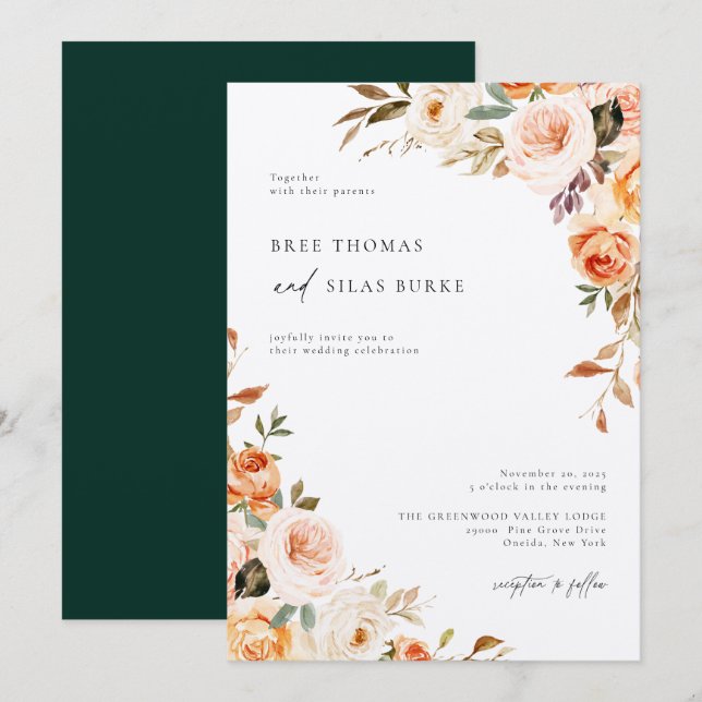 Earthy Autumn Botanical Floral Wedding Invitation (Front/Back)