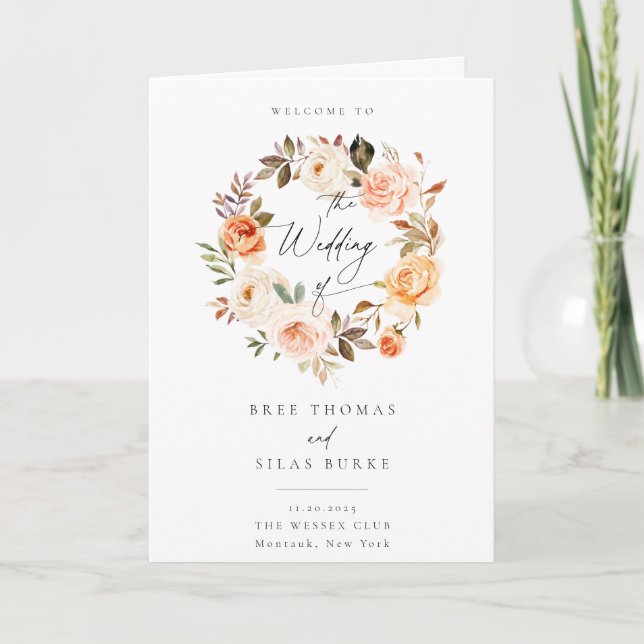Earthy Autumn Botanical Floral Wedding Programme (Front)