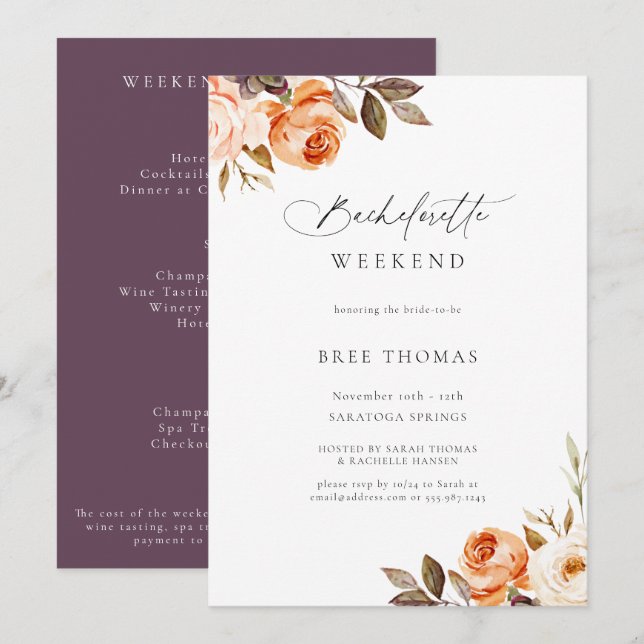 Earthy Autumn Floral Bachelorette Weekend Invitation (Front/Back)