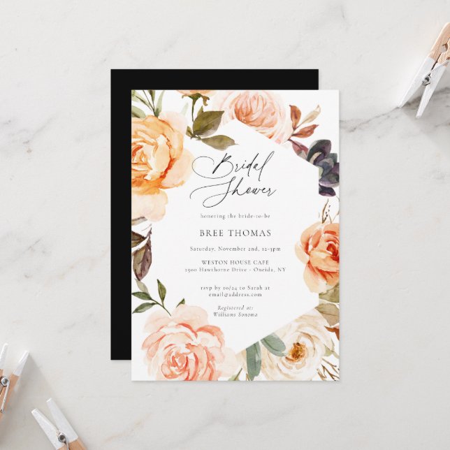 Earthy Autumn Floral Bridal Shower Invitation (Front/Back In Situ)
