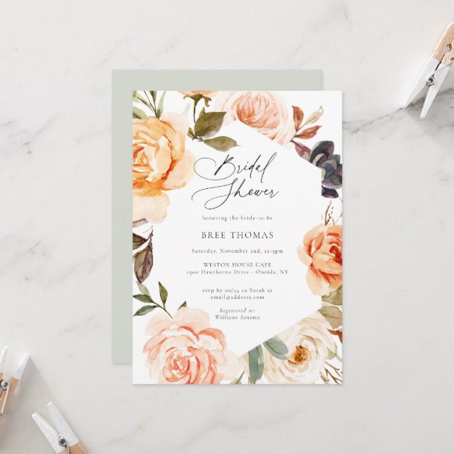 Earthy Autumn Floral Bridal Shower Invitation (Front/Back In Situ)