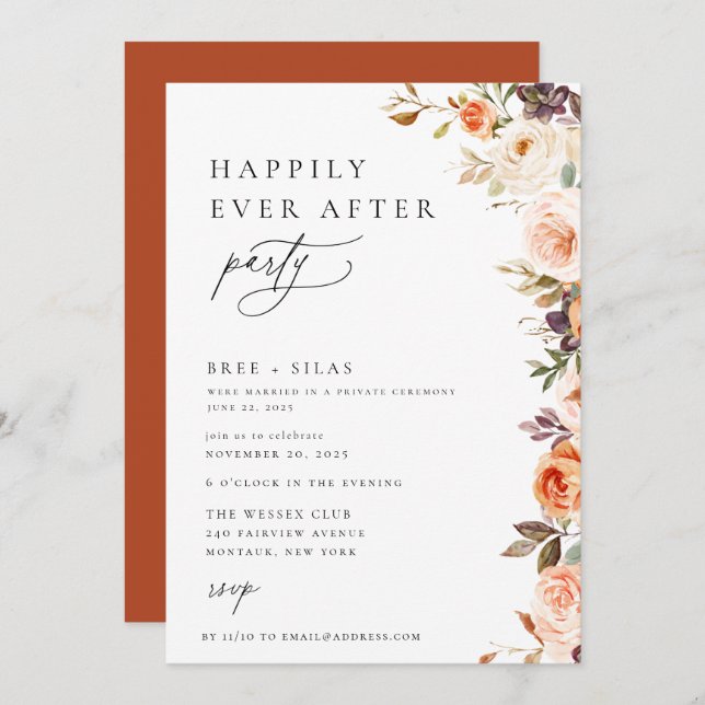 Earthy Autumn Floral Happily Ever After Party Invitation (Front/Back)