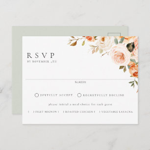 Earthy Autumn Floral Meal Choice Wedding RSVP Postcard