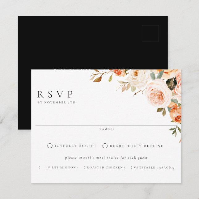 Earthy Autumn Floral Meal Choice Wedding RSVP Postcard (Front/Back)