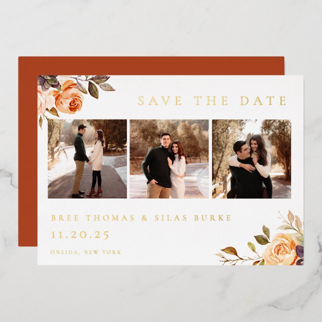 Earthy Autumn Floral Photo Save The Date (Front/Back)