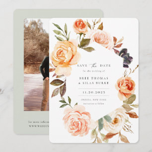 Earthy Autumn Floral Photo Save The Date