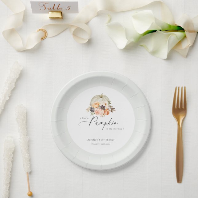 Earthy Autumn Floral Pumpkin Baby Shower Paper Plate (Wedding)