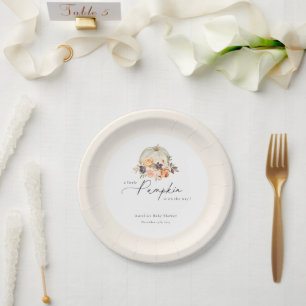 Earthy Autumn Floral Pumpkin Baby Shower Paper Plate