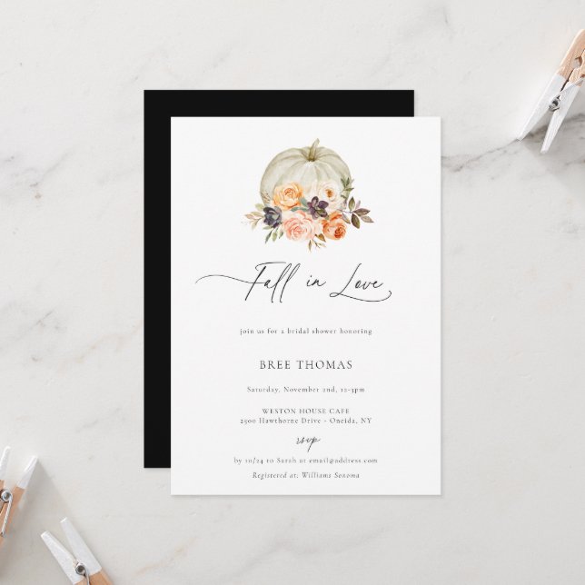 Earthy Autumn Floral Pumpkin Bridal Shower Invitation (Front/Back In Situ)