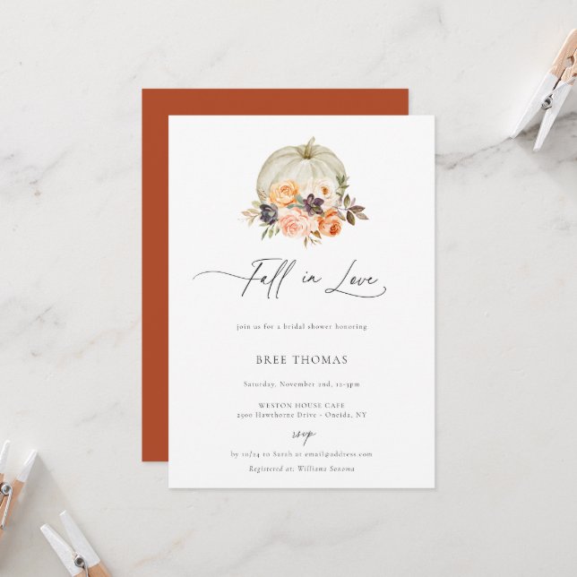 Earthy Autumn Floral Pumpkin Bridal Shower Invitation (Front/Back In Situ)