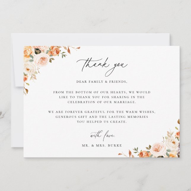Earthy Autumn Floral  Thank You Card (Front)