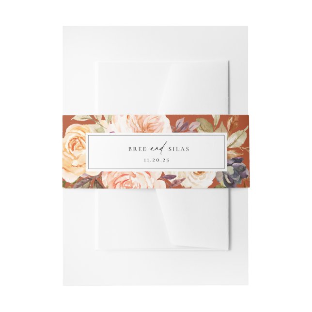 Earthy Autumn Floral Wedding Invitation Belly Band (Front Example)