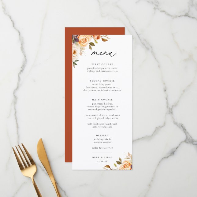 Earthy Autumn Floral Wedding Menu (Front/Back In Situ)