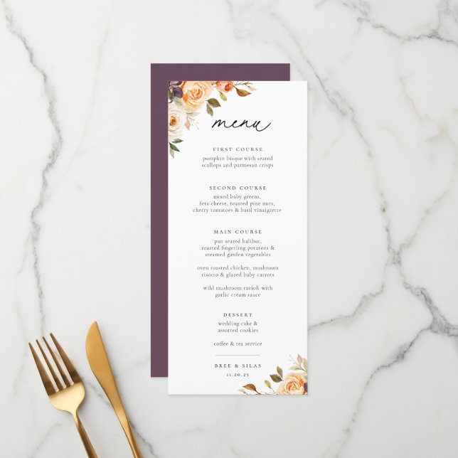 Earthy Autumn Floral Wedding Menu (Front/Back In Situ)