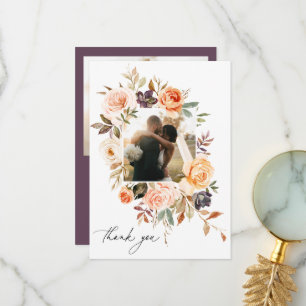 Earthy Autumn Floral Wedding Photo Thank You Card