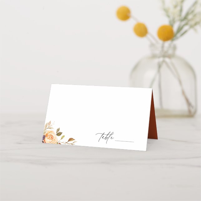 Earthy Autumn Floral Wedding Place Card (Front)
