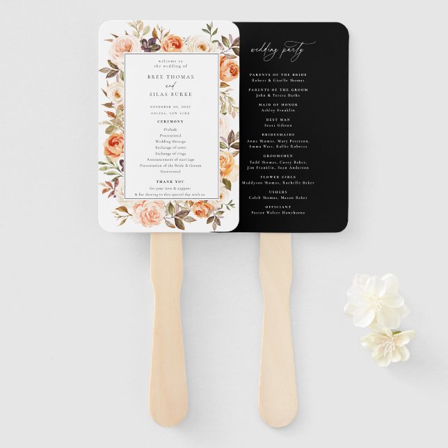 Earthy Autumn Floral Wedding Program Hand Fan (Front and Back)