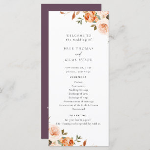 Earthy Autumn Floral Wedding Program Programme