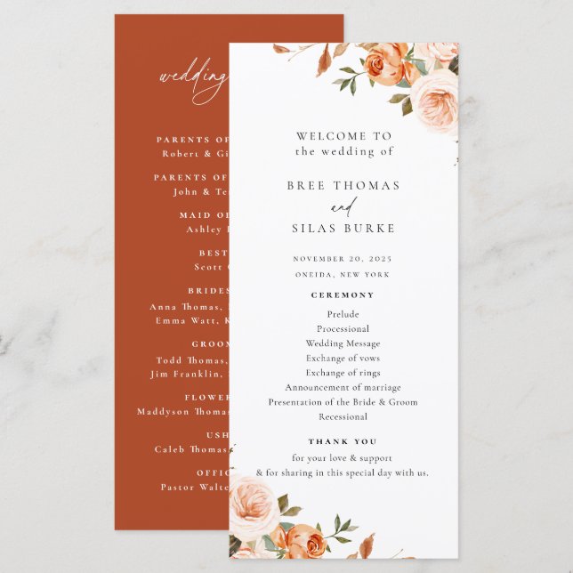 Earthy Autumn Floral Wedding Program Programme (Front/Back)