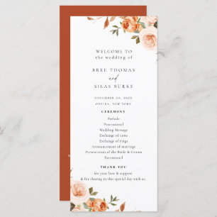 Earthy Autumn Floral Wedding Program Programme
