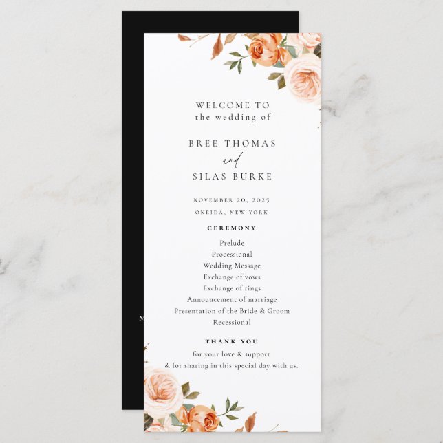 Earthy Autumn Floral Wedding Programme (Front/Back)