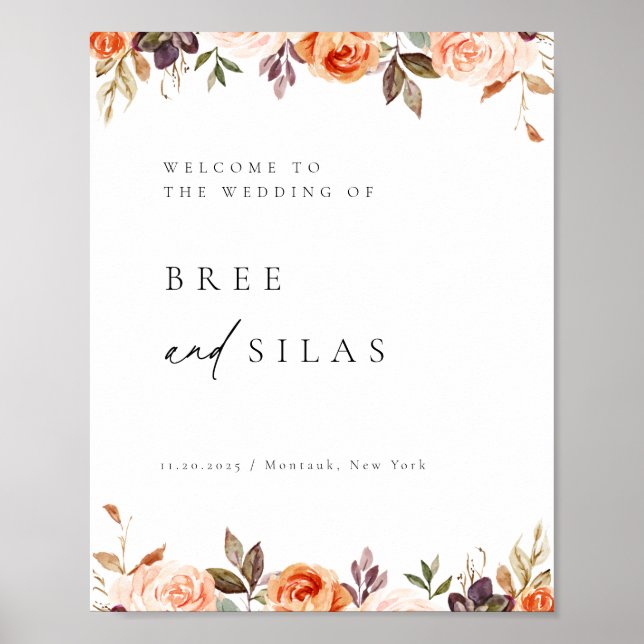 Earthy Autumn Floral Wedding Welcome Poster (Front)