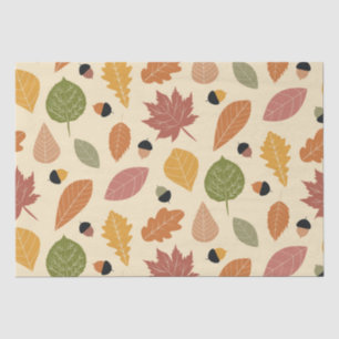 Earthy Autumn Leaves with Acorns on beige Tissue Paper