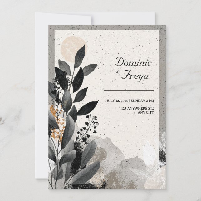 Earthy Avant-Garde Foliage Wedding  Invitation (Front)