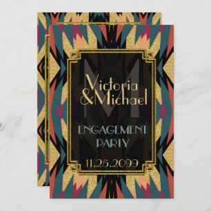 Earthy Aztec Modern Art Deco Engagement Party Invitation