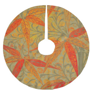 Earthy Bamboo Art Print Orange Brushed Polyester Tree Skirt