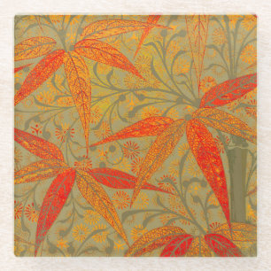 Earthy Bamboo Art Print Orange  Glass Coaster