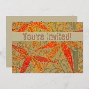 Earthy Bamboo Art Print Orange Invitation