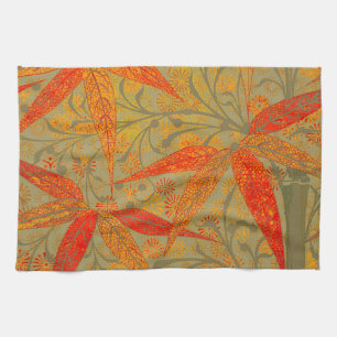 Earthy Bamboo Art Print Orange  Tea Towel